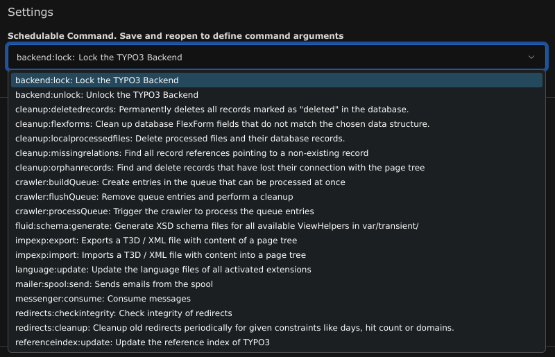 TYPO3 Scheduler Predefined Console Commands